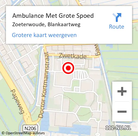 Locatie op kaart van de 112 melding: Ambulance Met Grote Spoed Naar Zoeterwoude, Blankaartweg op 14 mei 2024 00:01