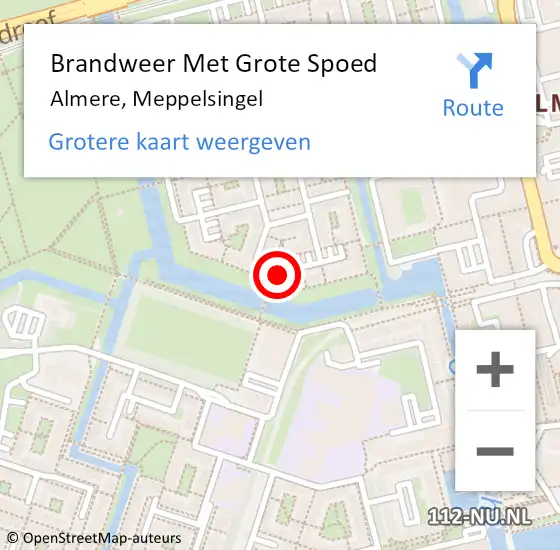 Locatie op kaart van de 112 melding: Brandweer Met Grote Spoed Naar Almere, Meppelsingel op 14 mei 2024 00:02