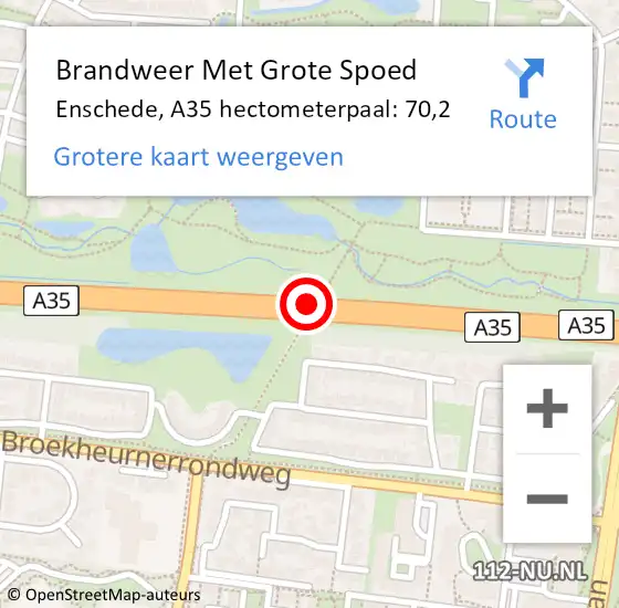Locatie op kaart van de 112 melding: Brandweer Met Grote Spoed Naar Enschede, A35 hectometerpaal: 70,2 op 14 mei 2024 00:08