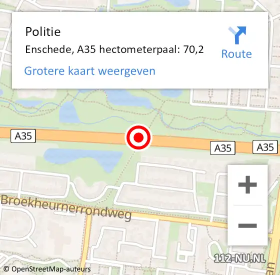 Locatie op kaart van de 112 melding: Politie Enschede, A35 hectometerpaal: 70,2 op 14 mei 2024 00:10