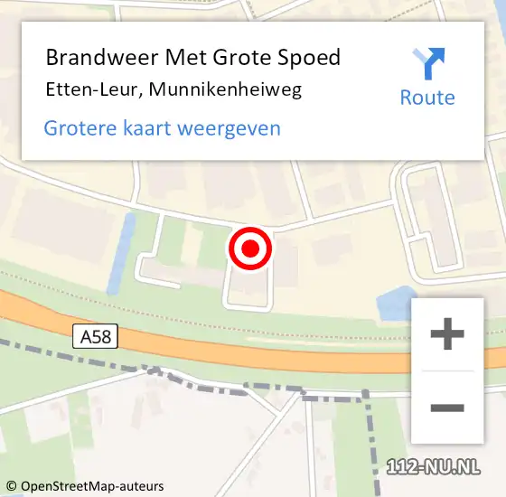 Locatie op kaart van de 112 melding: Brandweer Met Grote Spoed Naar Etten-Leur, Munnikenheiweg op 14 mei 2024 00:26