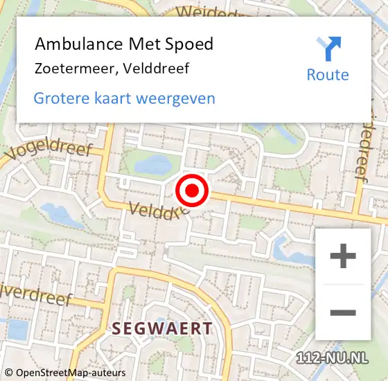 Locatie op kaart van de 112 melding: Ambulance Met Spoed Naar Zoetermeer, Velddreef op 14 mei 2024 00:38