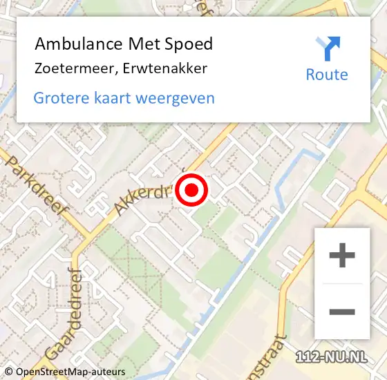 Locatie op kaart van de 112 melding: Ambulance Met Spoed Naar Zoetermeer, Erwtenakker op 14 mei 2024 01:39