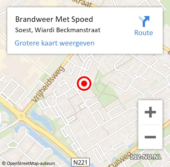 Locatie op kaart van de 112 melding: Brandweer Met Spoed Naar Soest, Wiardi Beckmanstraat op 14 mei 2024 02:55