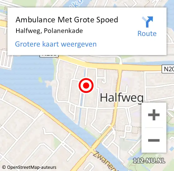 Locatie op kaart van de 112 melding: Ambulance Met Grote Spoed Naar Halfweg, Polanenkade op 14 mei 2024 03:56