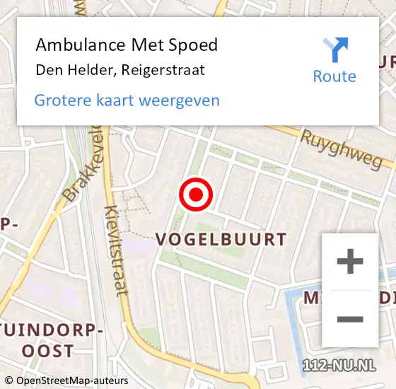 Locatie op kaart van de 112 melding: Ambulance Met Spoed Naar Den Helder, Reigerstraat op 14 mei 2024 04:46