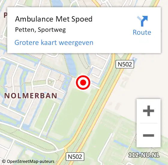 Locatie op kaart van de 112 melding: Ambulance Met Spoed Naar Petten, Sportweg op 5 oktober 2014 20:42