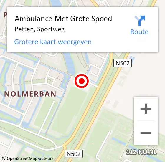 Locatie op kaart van de 112 melding: Ambulance Met Grote Spoed Naar Petten, Sportweg op 5 oktober 2014 20:43