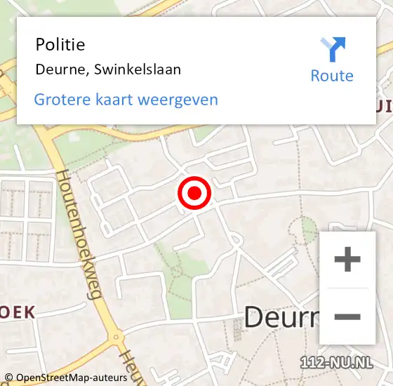 Locatie op kaart van de 112 melding: Politie Deurne, Swinkelslaan op 14 mei 2024 05:41