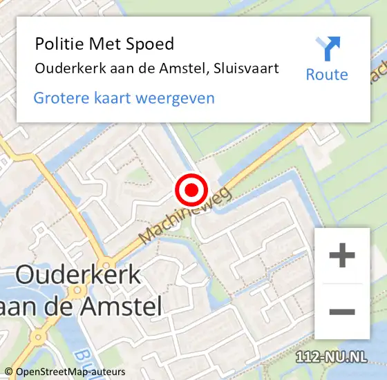 Locatie op kaart van de 112 melding: Politie Met Spoed Naar Ouderkerk aan de Amstel, Sluisvaart op 14 mei 2024 05:42
