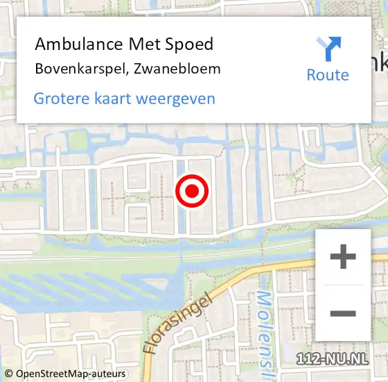 Locatie op kaart van de 112 melding: Ambulance Met Spoed Naar Bovenkarspel, Zwanebloem op 14 mei 2024 05:46