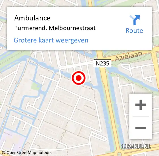 Locatie op kaart van de 112 melding: Ambulance Purmerend, Melbournestraat op 14 mei 2024 06:15