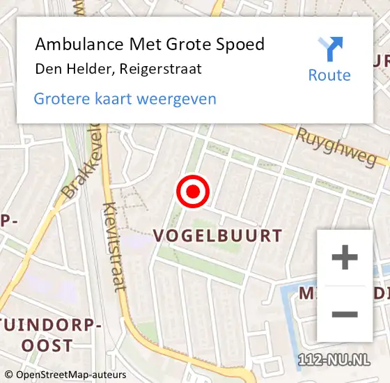 Locatie op kaart van de 112 melding: Ambulance Met Grote Spoed Naar Den Helder, Reigerstraat op 14 mei 2024 06:36