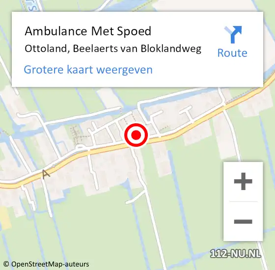 Locatie op kaart van de 112 melding: Ambulance Met Spoed Naar Ottoland, Beelaerts van Bloklandweg op 14 mei 2024 06:38