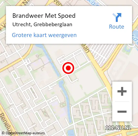 Locatie op kaart van de 112 melding: Brandweer Met Spoed Naar Utrecht, Grebbeberglaan op 14 mei 2024 06:44