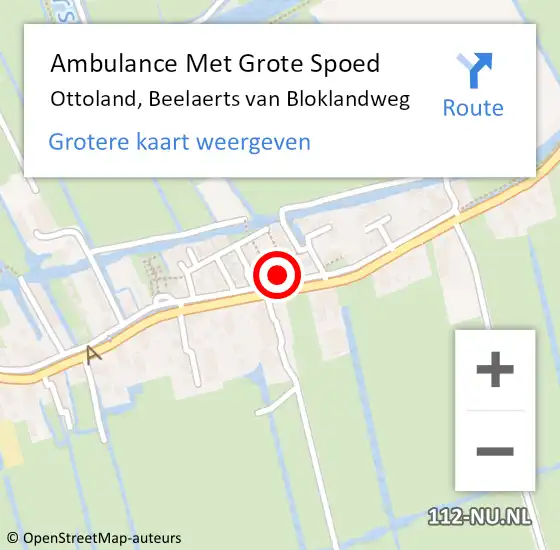 Locatie op kaart van de 112 melding: Ambulance Met Grote Spoed Naar Ottoland, Beelaerts van Bloklandweg op 14 mei 2024 06:48
