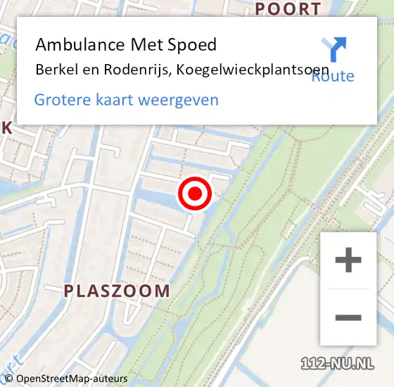 Locatie op kaart van de 112 melding: Ambulance Met Spoed Naar Berkel en Rodenrijs, Koegelwieckplantsoen op 14 mei 2024 07:02