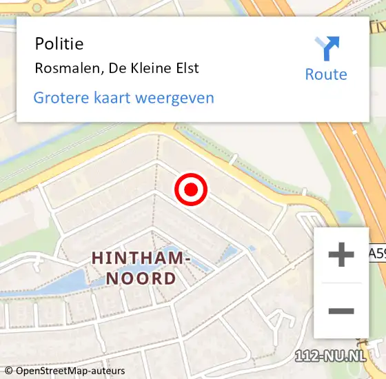 Locatie op kaart van de 112 melding: Politie Rosmalen, De Kleine Elst op 14 mei 2024 07:22