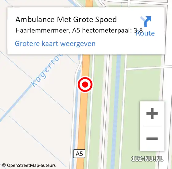 Locatie op kaart van de 112 melding: Ambulance Met Grote Spoed Naar Haarlemmermeer, A5 hectometerpaal: 3,8 op 14 mei 2024 07:25