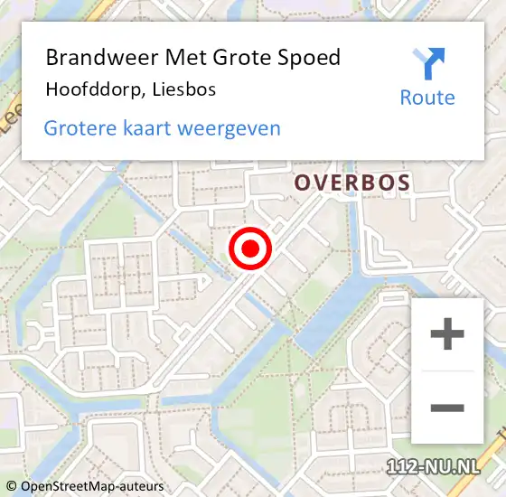 Locatie op kaart van de 112 melding: Brandweer Met Grote Spoed Naar Hoofddorp, Liesbos op 14 mei 2024 07:38
