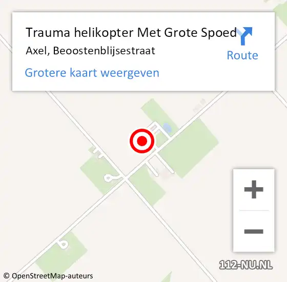 Locatie op kaart van de 112 melding: Trauma helikopter Met Grote Spoed Naar Axel, Beoostenblijsestraat op 14 mei 2024 07:40