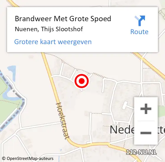 Locatie op kaart van de 112 melding: Brandweer Met Grote Spoed Naar Nuenen, Thijs Slootshof op 14 mei 2024 07:51