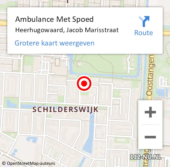 Locatie op kaart van de 112 melding: Ambulance Met Spoed Naar Heerhugowaard, Jacob Marisstraat op 14 mei 2024 07:55