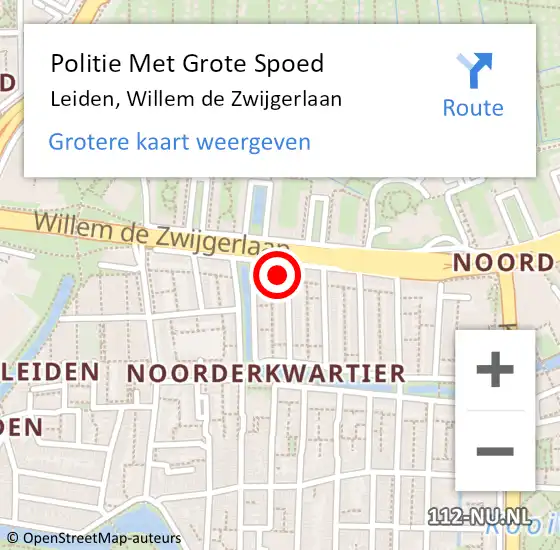 Locatie op kaart van de 112 melding: Politie Met Grote Spoed Naar Leiden, Willem de Zwijgerlaan op 14 mei 2024 07:56