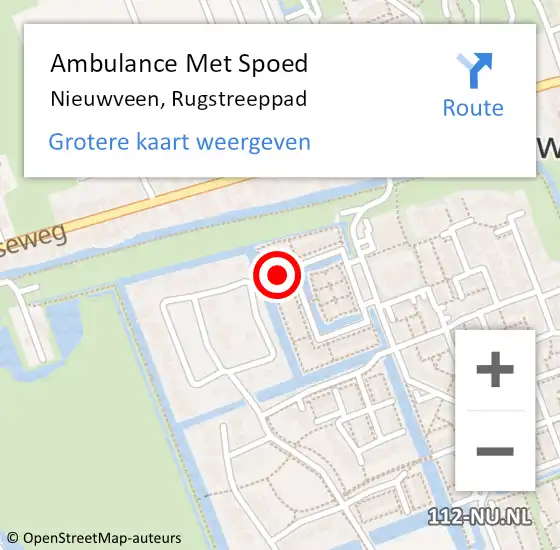 Locatie op kaart van de 112 melding: Ambulance Met Spoed Naar Nieuwveen, Rugstreeppad op 14 mei 2024 08:04