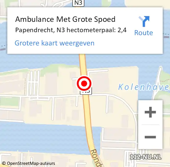 Locatie op kaart van de 112 melding: Ambulance Met Grote Spoed Naar Papendrecht, N3 hectometerpaal: 2,4 op 14 mei 2024 08:08
