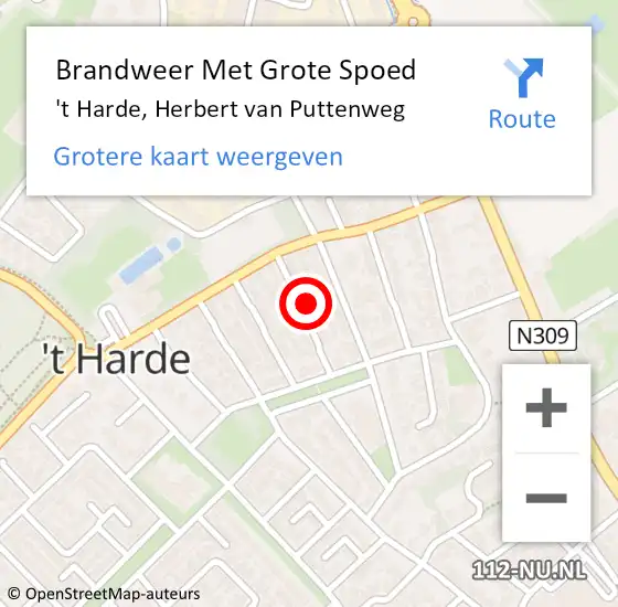 Locatie op kaart van de 112 melding: Brandweer Met Grote Spoed Naar 't Harde, Herbert van Puttenweg op 14 mei 2024 08:13