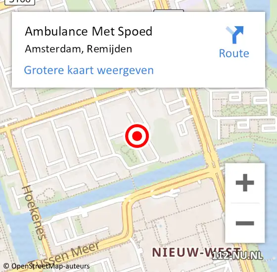 Locatie op kaart van de 112 melding: Ambulance Met Spoed Naar Amsterdam, Remijden op 14 mei 2024 08:28