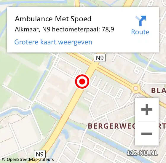 Locatie op kaart van de 112 melding: Ambulance Met Spoed Naar Alkmaar, N9 hectometerpaal: 78,9 op 14 mei 2024 08:29