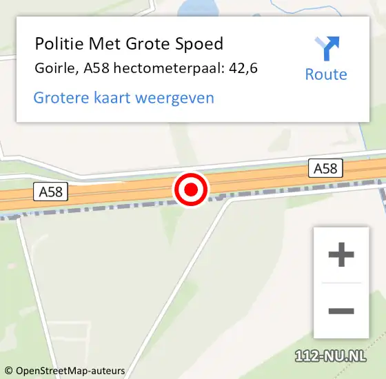 Locatie op kaart van de 112 melding: Politie Met Grote Spoed Naar Goirle, A58 hectometerpaal: 42,6 op 14 mei 2024 08:57