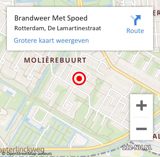 Locatie op kaart van de 112 melding: Brandweer Met Spoed Naar Rotterdam, De Lamartinestraat op 14 mei 2024 09:00