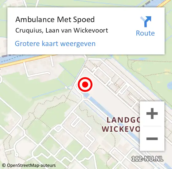 Locatie op kaart van de 112 melding: Ambulance Met Spoed Naar Cruquius, Laan van Wickevoort op 14 mei 2024 09:02
