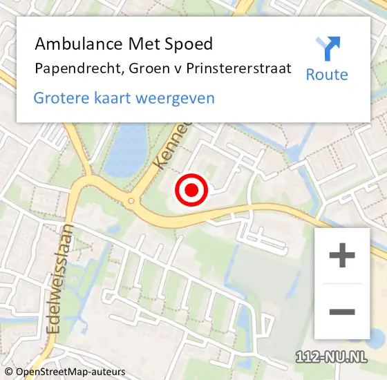 Locatie op kaart van de 112 melding: Ambulance Met Spoed Naar Papendrecht, Groen v Prinstererstraat op 14 mei 2024 09:10