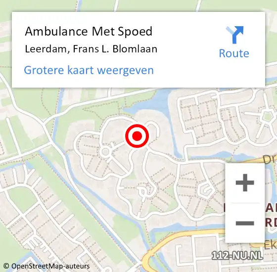 Locatie op kaart van de 112 melding: Ambulance Met Spoed Naar Leerdam, Frans L. Blomlaan op 14 mei 2024 09:12