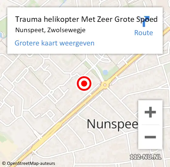 Locatie op kaart van de 112 melding: Trauma helikopter Met Zeer Grote Spoed Naar Nunspeet, Zwolsewegje op 14 mei 2024 09:14