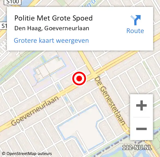 Locatie op kaart van de 112 melding: Politie Met Grote Spoed Naar Den Haag, Goeverneurlaan op 14 mei 2024 09:30