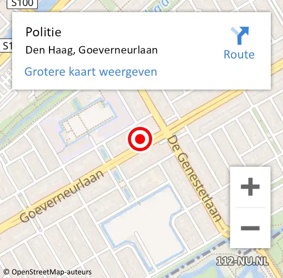 Locatie op kaart van de 112 melding: Politie Den Haag, Goeverneurlaan op 14 mei 2024 09:32