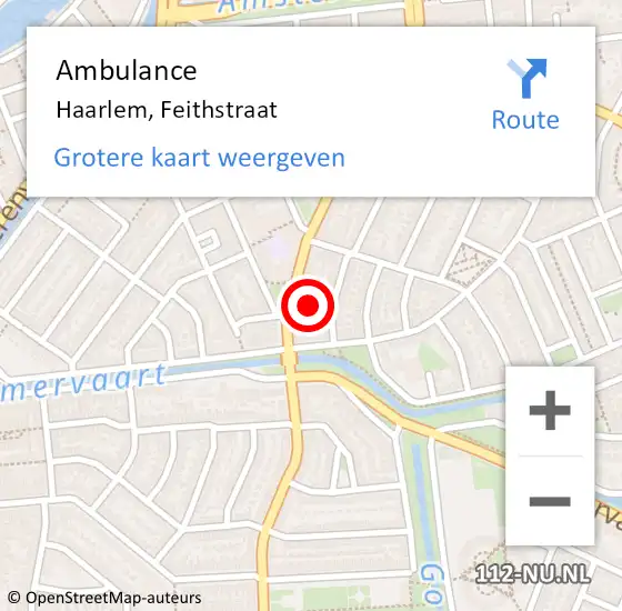 Locatie op kaart van de 112 melding: Ambulance Haarlem, Feithstraat op 14 mei 2024 09:36