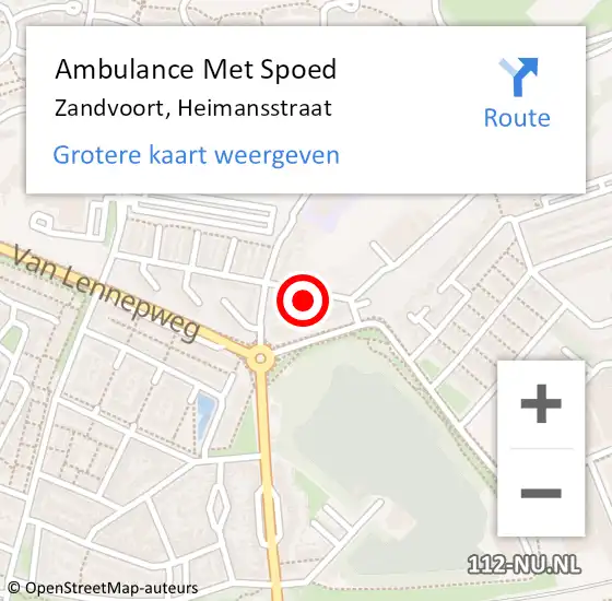 Locatie op kaart van de 112 melding: Ambulance Met Spoed Naar Zandvoort, Heimansstraat op 14 mei 2024 09:37