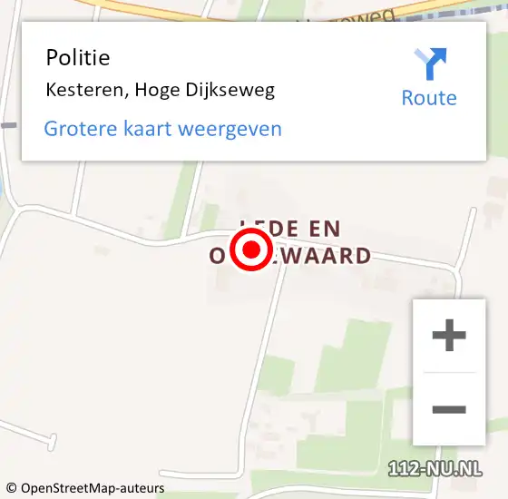 Locatie op kaart van de 112 melding: Politie Kesteren, Hoge Dijkseweg op 14 mei 2024 09:37