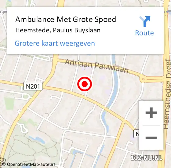 Locatie op kaart van de 112 melding: Ambulance Met Grote Spoed Naar Heemstede, Paulus Buyslaan op 14 mei 2024 09:56