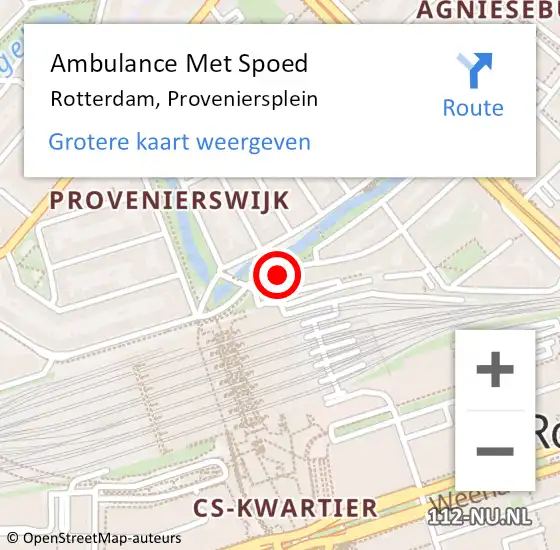 Locatie op kaart van de 112 melding: Ambulance Met Spoed Naar Rotterdam, Proveniersplein op 14 mei 2024 10:02