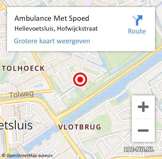 Locatie op kaart van de 112 melding: Ambulance Met Spoed Naar Hellevoetsluis, Hofwijckstraat op 14 mei 2024 10:10