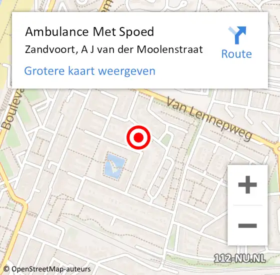 Locatie op kaart van de 112 melding: Ambulance Met Spoed Naar Zandvoort, A J van der Moolenstraat op 14 mei 2024 10:11