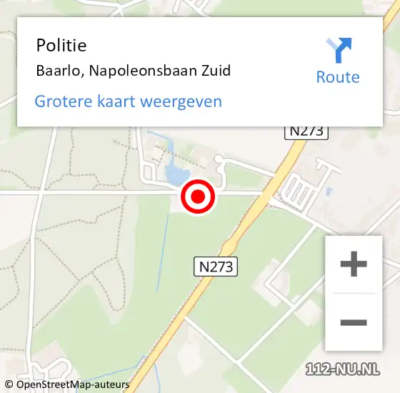 Locatie op kaart van de 112 melding: Politie Baarlo, Napoleonsbaan Zuid op 14 mei 2024 10:21