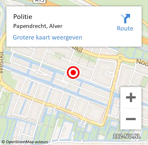 Locatie op kaart van de 112 melding: Politie Papendrecht, Alver op 14 mei 2024 10:30